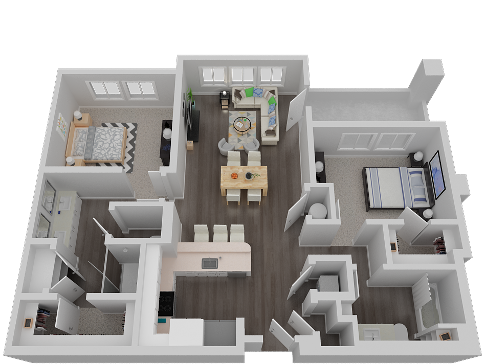 Floor plan for 2 beds, 2 baths, 1248 sqft